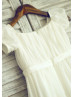 Ivory Chiffon Puff Sleeves Knee Length Flower Girl Dress